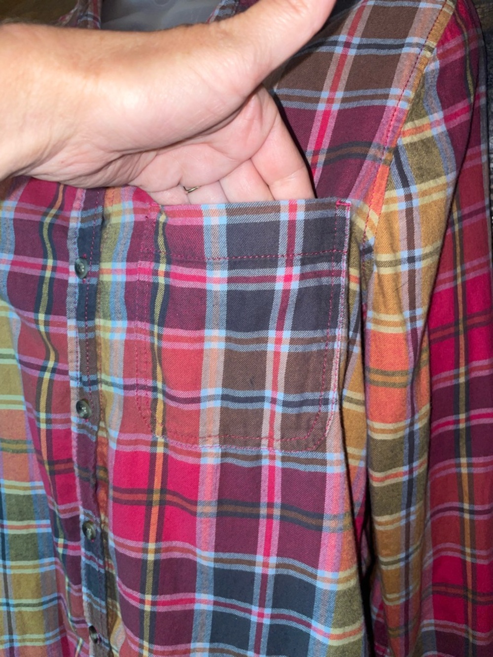 Upcycled Sonoma Rolling Stones Plaid Button-Down Shirt with rhinestones - Picture 11 of 15